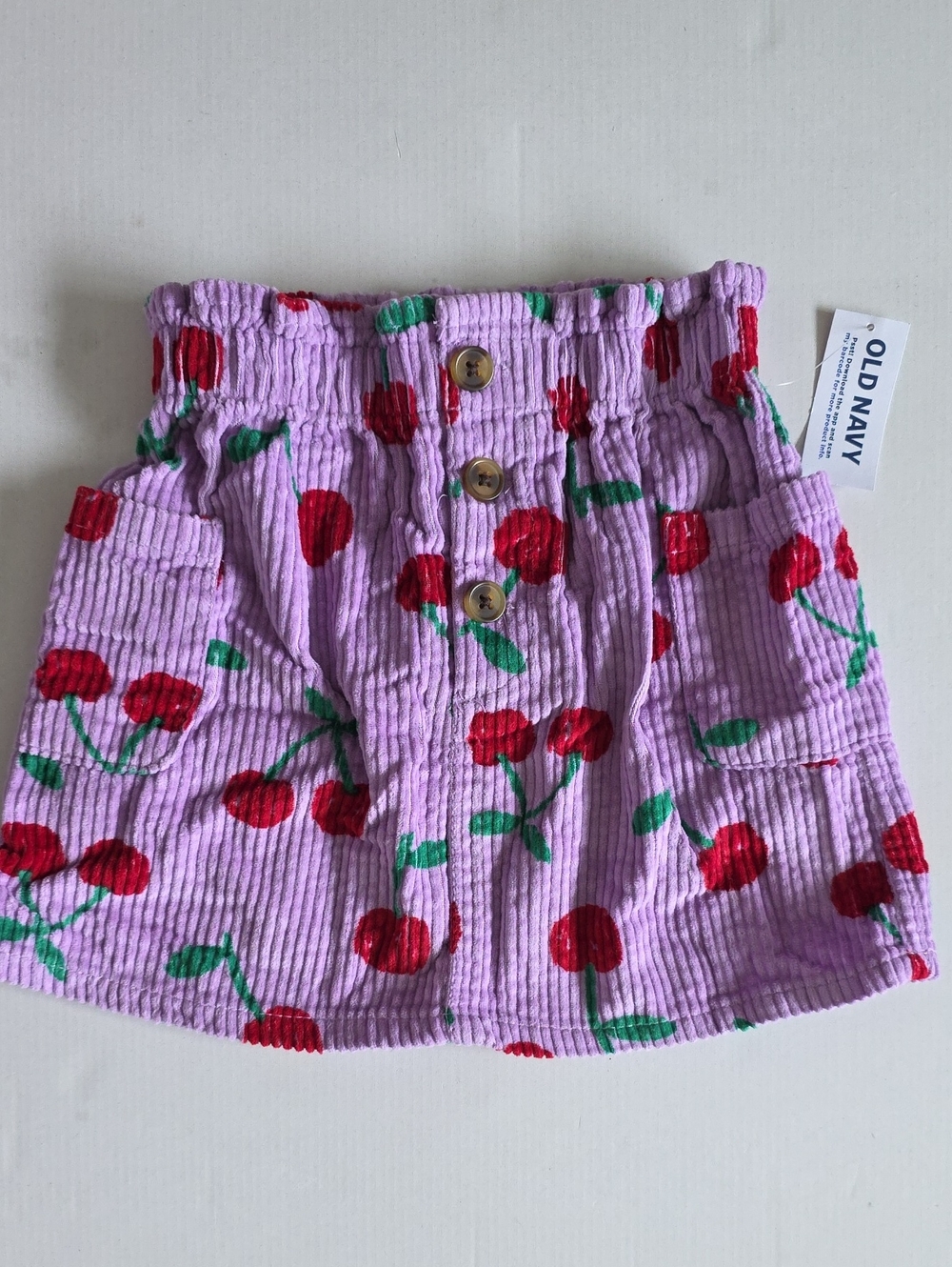 Old Navy Lavender Corduroy Skirt with Red Cherry Print